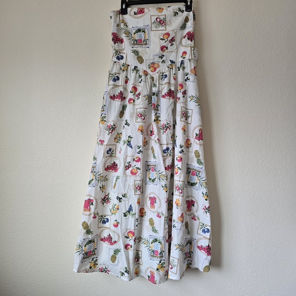 NWT Women Large Strapless Fruit Midi Dress Cottagecore Garden Summer Vacay Beach